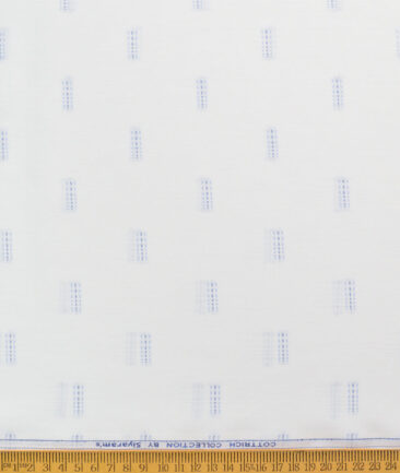 Siyaram's Men's Poly Cotton Self Design  Unstitched Wrinkle Free Shirting Fabric (White & Blue)