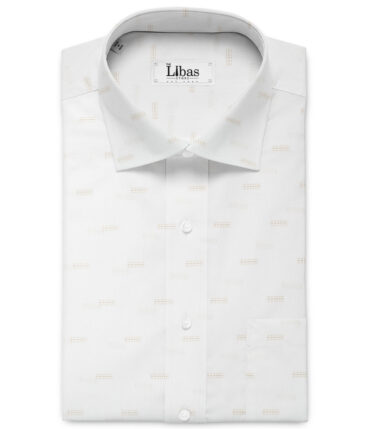 Siyaram's Men's Poly Cotton Self Design  Unstitched Wrinkle Free Shirting Fabric (White & Brown)