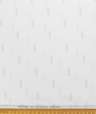 Siyaram's Men's Poly Cotton Self Design  Unstitched Wrinkle Free Shirting Fabric (White & Brown)