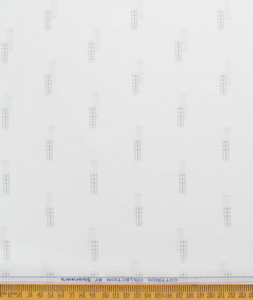 Siyaram's Men's Poly Cotton Self Design  Unstitched Wrinkle Free Shirting Fabric (White & Grey)