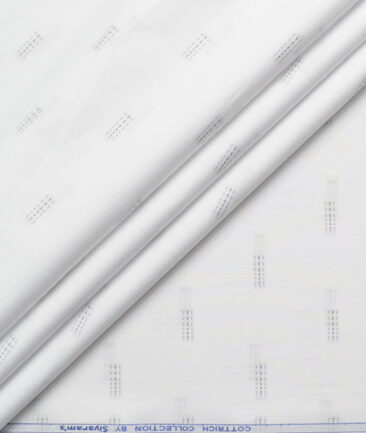 Siyaram's Men's Poly Cotton Self Design  Unstitched Wrinkle Free Shirting Fabric (White & Grey)