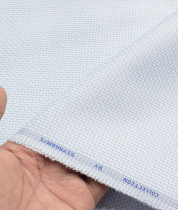Siyaram's Men's Poly Cotton Self Design  Unstitched Wrinkle Free Shirting Fabric (White & Sky Blue)