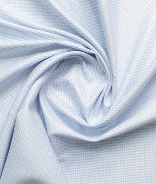 Siyaram's Men's Poly Cotton Self Design  Unstitched Wrinkle Free Shirting Fabric (White & Sky Blue)