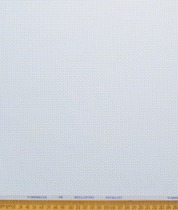 Siyaram's Men's Poly Cotton Self Design  Unstitched Wrinkle Free Shirting Fabric (White & Sky Blue)