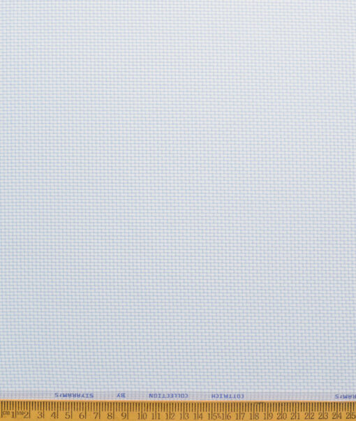 Siyaram's Men's Poly Cotton Self Design  Unstitched Wrinkle Free Shirting Fabric (White & Sky Blue)