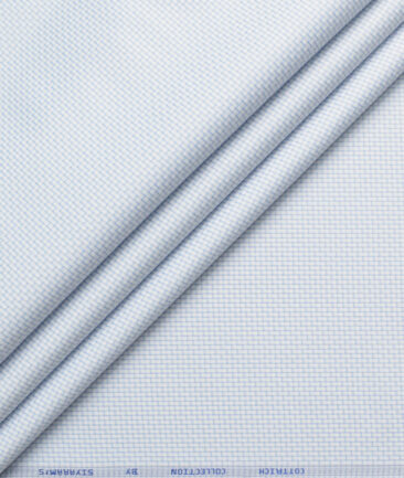 Siyaram's Men's Poly Cotton Self Design  Unstitched Wrinkle Free Shirting Fabric (White & Sky Blue)
