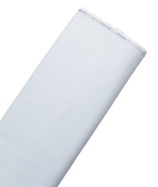 Siyaram's Men's Poly Cotton Self Design  Unstitched Wrinkle Free Shirting Fabric (White & Sky Blue)