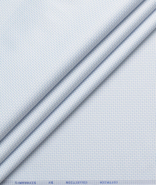 Siyaram's Men's Poly Cotton Self Design  Unstitched Wrinkle Free Shirting Fabric (White & Sky Blue)