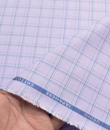 Siyaram's Men's Poly Cotton Checks  Unstitched Wrinkle Free Shirting Fabric (Light Purple)