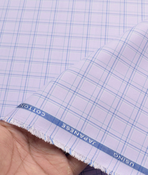 Siyaram's Men's Poly Cotton Checks  Unstitched Wrinkle Free Shirting Fabric (Light Purple)