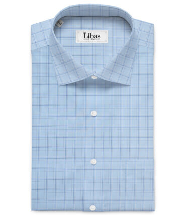 Siyaram's Men's Poly Cotton Checks  Unstitched Wrinkle Free Shirting Fabric (Sky Blue)