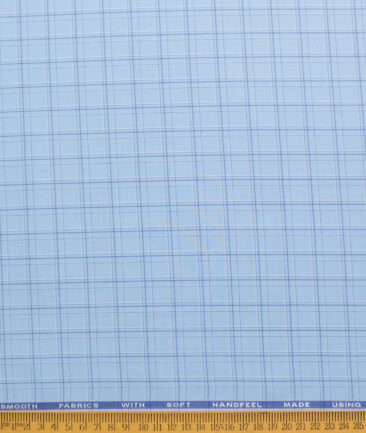 Siyaram's Men's Poly Cotton Checks  Unstitched Wrinkle Free Shirting Fabric (Sky Blue)