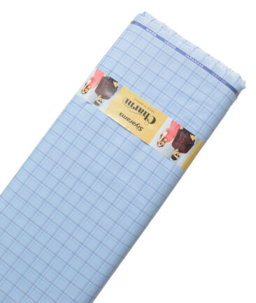 Siyaram's Men's Poly Cotton Checks  Unstitched Wrinkle Free Shirting Fabric (Sky Blue)