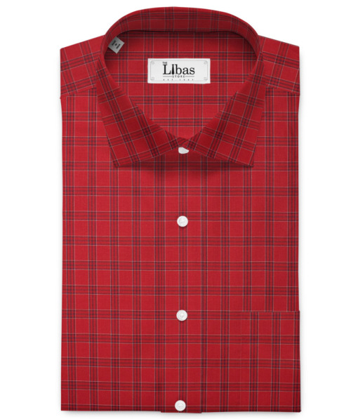 Siyaram's Men's  Superfine Cotton Checks  Unstitched Shirting Fabric (Red)