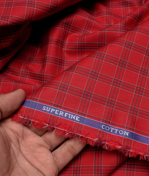 Siyaram's Men's  Superfine Cotton Checks  Unstitched Shirting Fabric (Red)