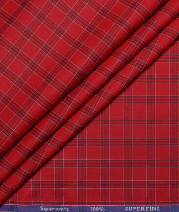 Siyaram's Men's  Superfine Cotton Checks  Unstitched Shirting Fabric (Red)