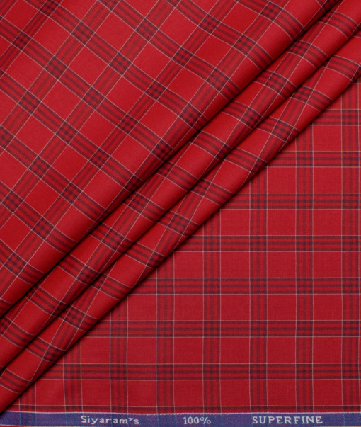 Siyaram's Men's  Superfine Cotton Checks  Unstitched Shirting Fabric (Red)