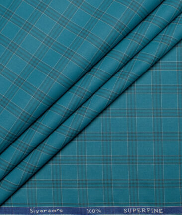Siyaram's Men's  Superfine Cotton Checks  Unstitched Shirting Fabric (Teal Blue)