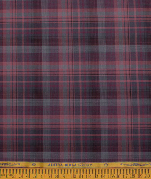 Soktas Men's  Giza Cotton Checks  Unstitched Shirting Fabric (Dark Wine)