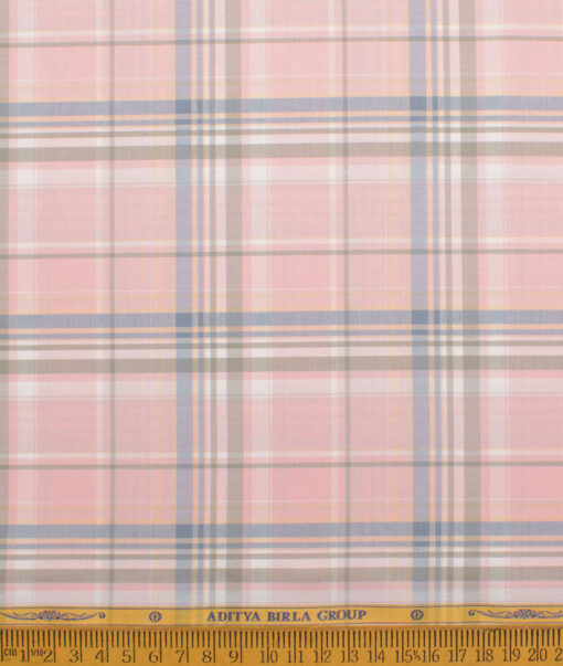 Soktas Men's  Giza Cotton Checks  Unstitched Shirting Fabric (Pink)