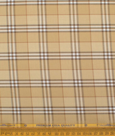 Soktas Men's  Giza Cotton Checks  Unstitched Shirting Fabric (Sepia Beige)