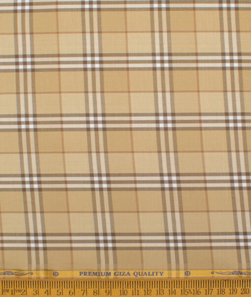 Soktas Men's  Giza Cotton Checks  Unstitched Shirting Fabric (Sepia Beige)