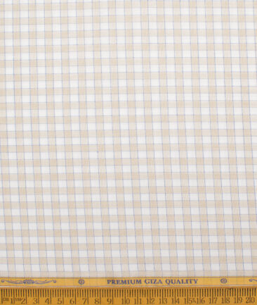 Soktas Men's  Giza Cotton Checks  Unstitched Shirting Fabric (White & Oat Beige)