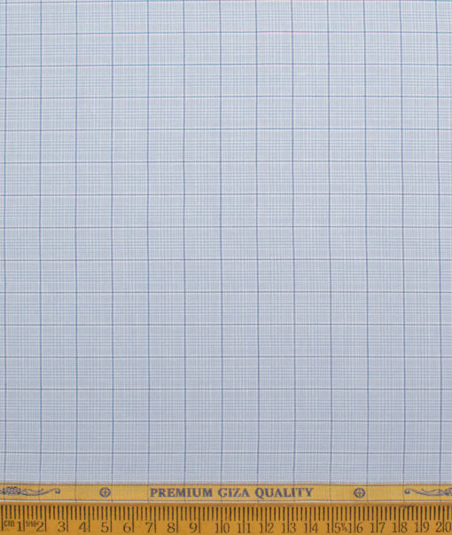 Soktas Men's  Giza Cotton Checks  Unstitched Shirting Fabric (White & Sky Blue)