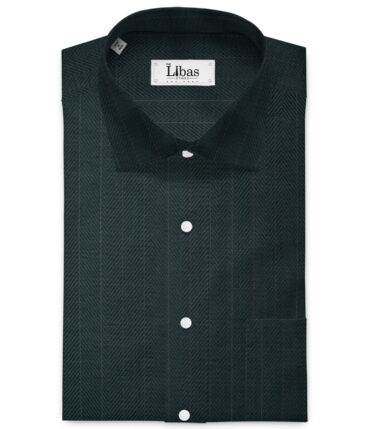 Soktas Men's  Giza Cotton Striped  Unstitched Shirting Fabric (Dark Pine Green)
