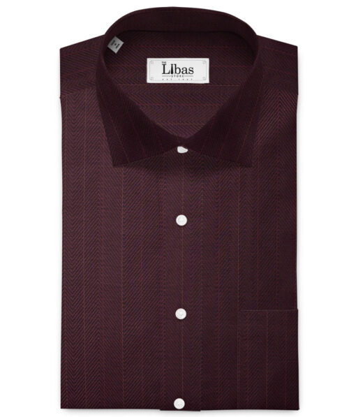 Soktas Men's  Giza Cotton Striped  Unstitched Shirting Fabric (Dark WIne)