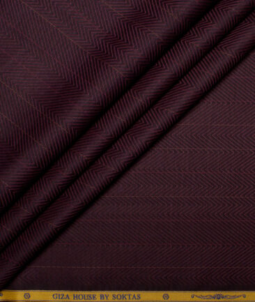 Soktas Men's  Giza Cotton Striped  Unstitched Shirting Fabric (Dark WIne)