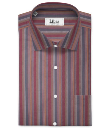 Soktas Men's 80/2 Giza Cotton Striped  Unstitched Shirting Fabric (Wine & Grey)