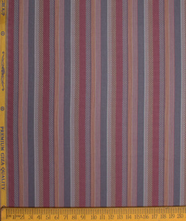 Soktas Men's 80/2 Giza Cotton Striped  Unstitched Shirting Fabric (Wine & Grey)