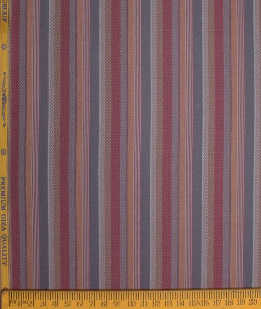 Soktas Men's 80/2 Giza Cotton Striped  Unstitched Shirting Fabric (Wine & Grey)