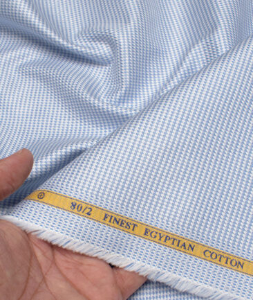Soktas Men's 80/2 Giza Cotton Structured  Unstitched Shirting Fabric (White & Sky Blue)