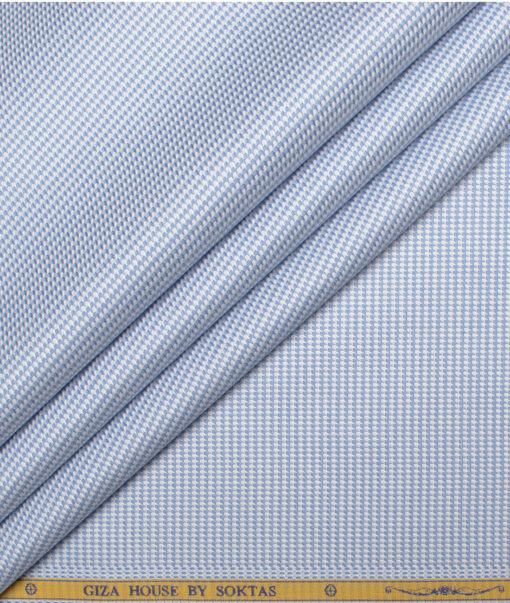 Soktas Men's 80/2 Giza Cotton Structured  Unstitched Shirting Fabric (White & Sky Blue)