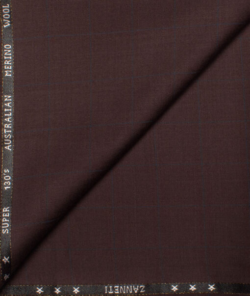 J.Hampstead Men's 50% Wool Super 130's Checks Unstitched Trouser Fabric (Dark Wine)