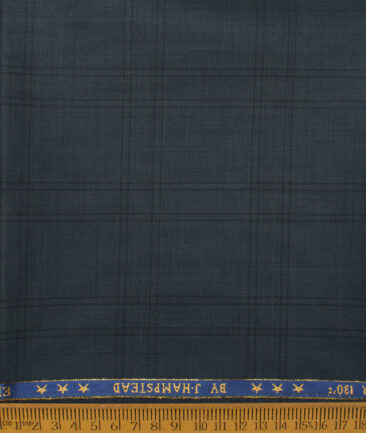 J.Hampstead Men's 50% Wool Super 130's Checks Unstitched Trouser Fabric (Dark Peacock Blue) - Image 2