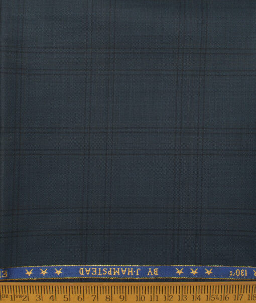 J.Hampstead Men's 50% Wool Super 130's Checks Unstitched Trouser Fabric (Dark Peacock Blue) - Image 2