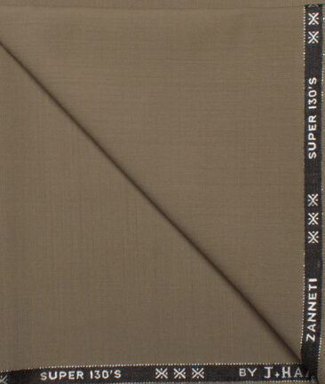 J.Hampstead Men's 50% Wool Super 130's Self Design Unstitched Trouser Fabric (Light Brown)