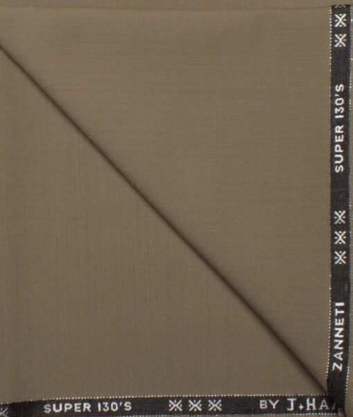 J.Hampstead Men's 50% Wool Super 130's Self Design Unstitched Trouser Fabric (Light Brown)