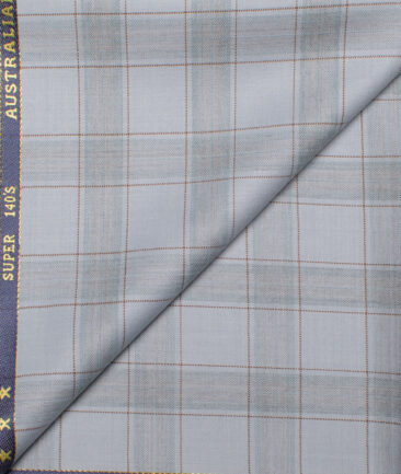 J.Hampstead Men's 60% Wool Super 140's Checks Unstitched Trouser Fabric (Sky Blue)