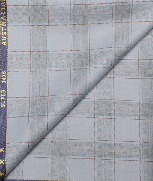 J.Hampstead Men's 60% Wool Super 140's Checks Unstitched Trouser Fabric (Sky Blue)