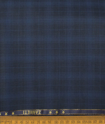 J.Hampstead Men's 60% Wool Super 140's Checks Unstitched Trouser Fabric (Dark Blue base with Royal Blue Checks) - Image 2