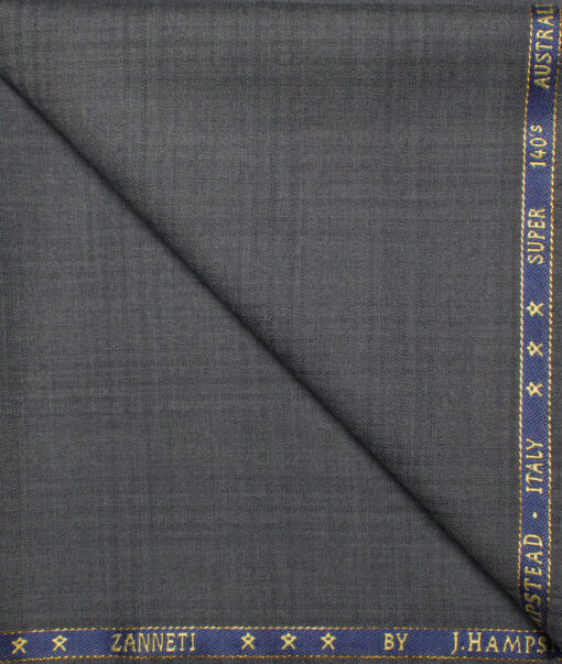 J.Hampstead Men's 60% Wool Super 140's Checks Unstitched Trouser Fabric (Grey)