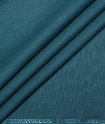 Cavallo by Linen Club Men's Cotton Linen Solids Unstitched Shirt or Kurta Fabric (Dark Aqua Blue)
