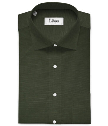 Cavallo by Linen Club Men's Cotton Linen Solids Unstitched Shirt or Kurta Fabric (Dark Olive Green)