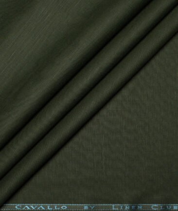 Cavallo by Linen Club Men's Cotton Linen Solids Unstitched Shirt or Kurta Fabric (Dark Olive Green)
