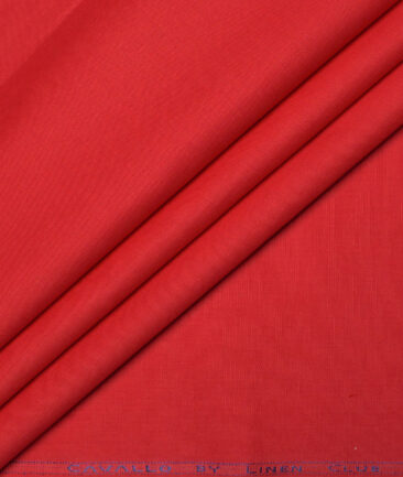 Cavallo by Linen Club Men's Cotton Linen Solids Unstitched Shirt or Kurta Fabric (Red)