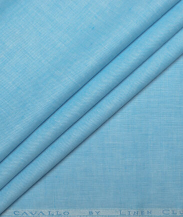 Cavallo by Linen Club Men's Cotton Linen Solids Unstitched Shirt or Kurta Fabric (Arctic Blue)